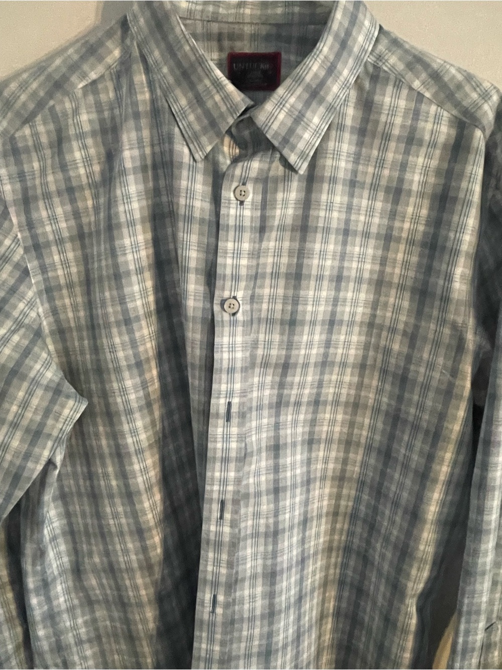 UNTUCKit Light Blue and White Plaid Button-Down Shirt